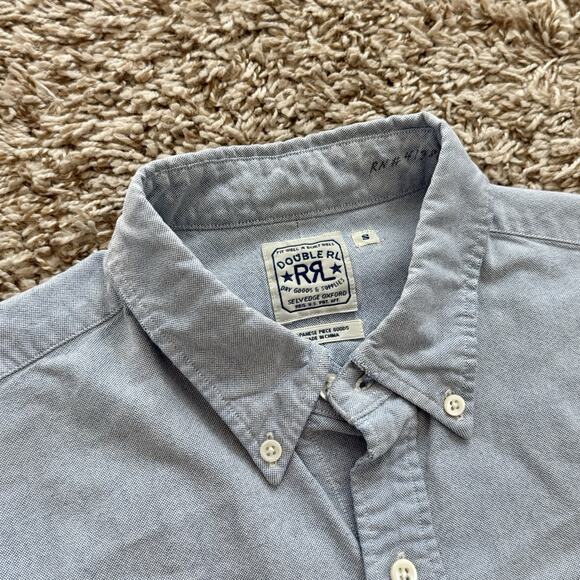 RRL Double RL Ralph Lauren Selvedge Oxford Button Up Shirt Blue Men’s Size Small - Picture 3 of 9